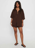 Peni Drawstring Linen Shorts Chocolate