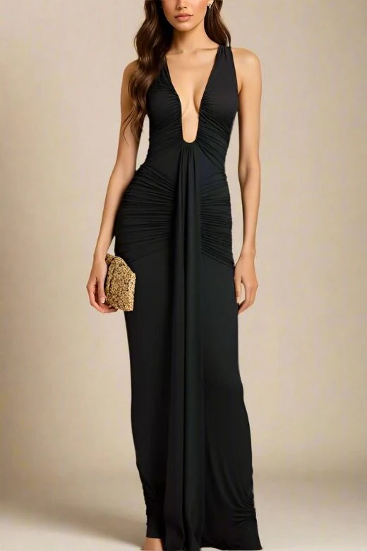 Bella Bodycon Wrap Maxi Dress Classic Black