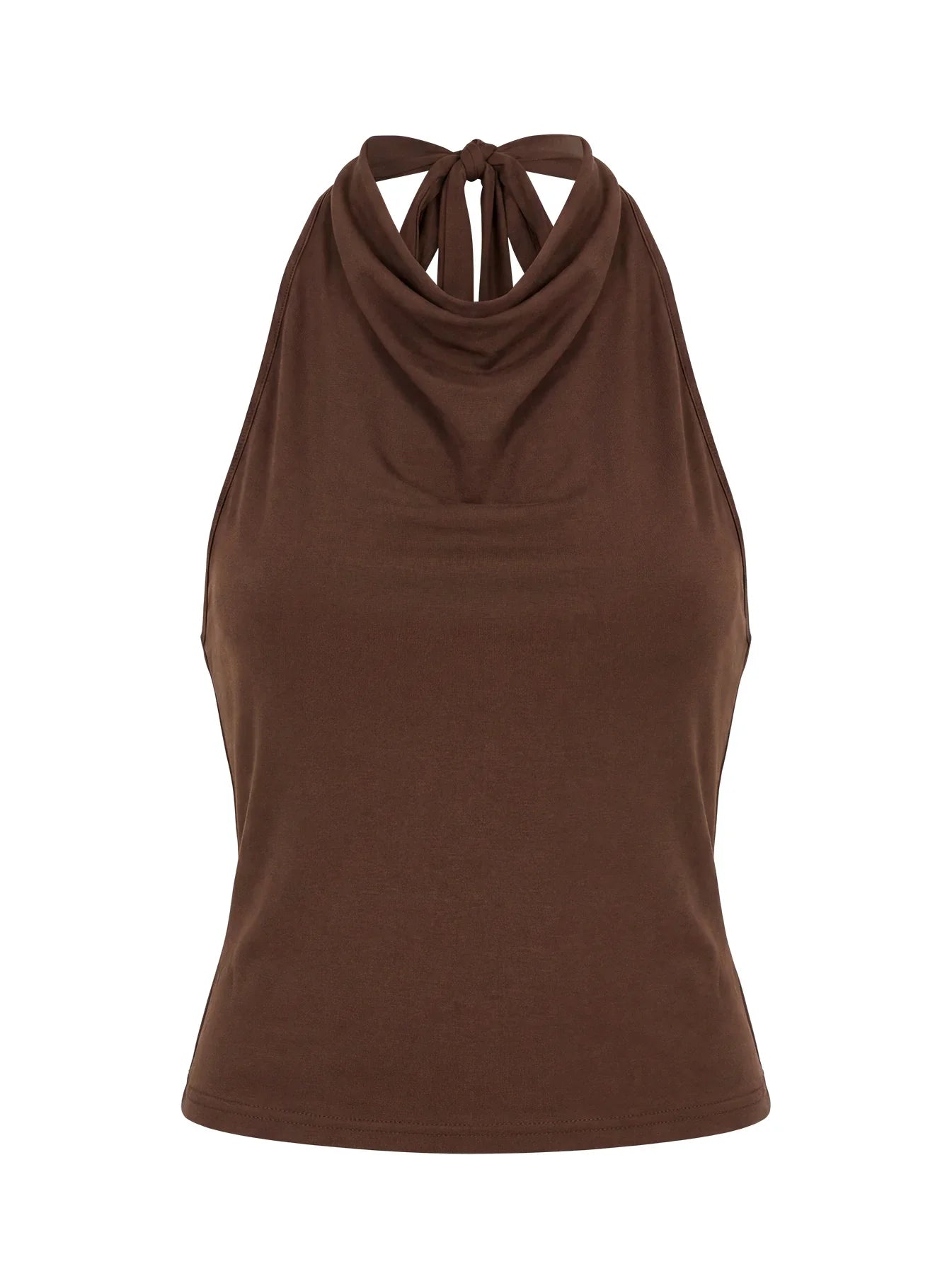 Katiana High Neck Cowl Top Brown
