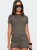 Settle Down Baby Tee Black / Beige Stripe