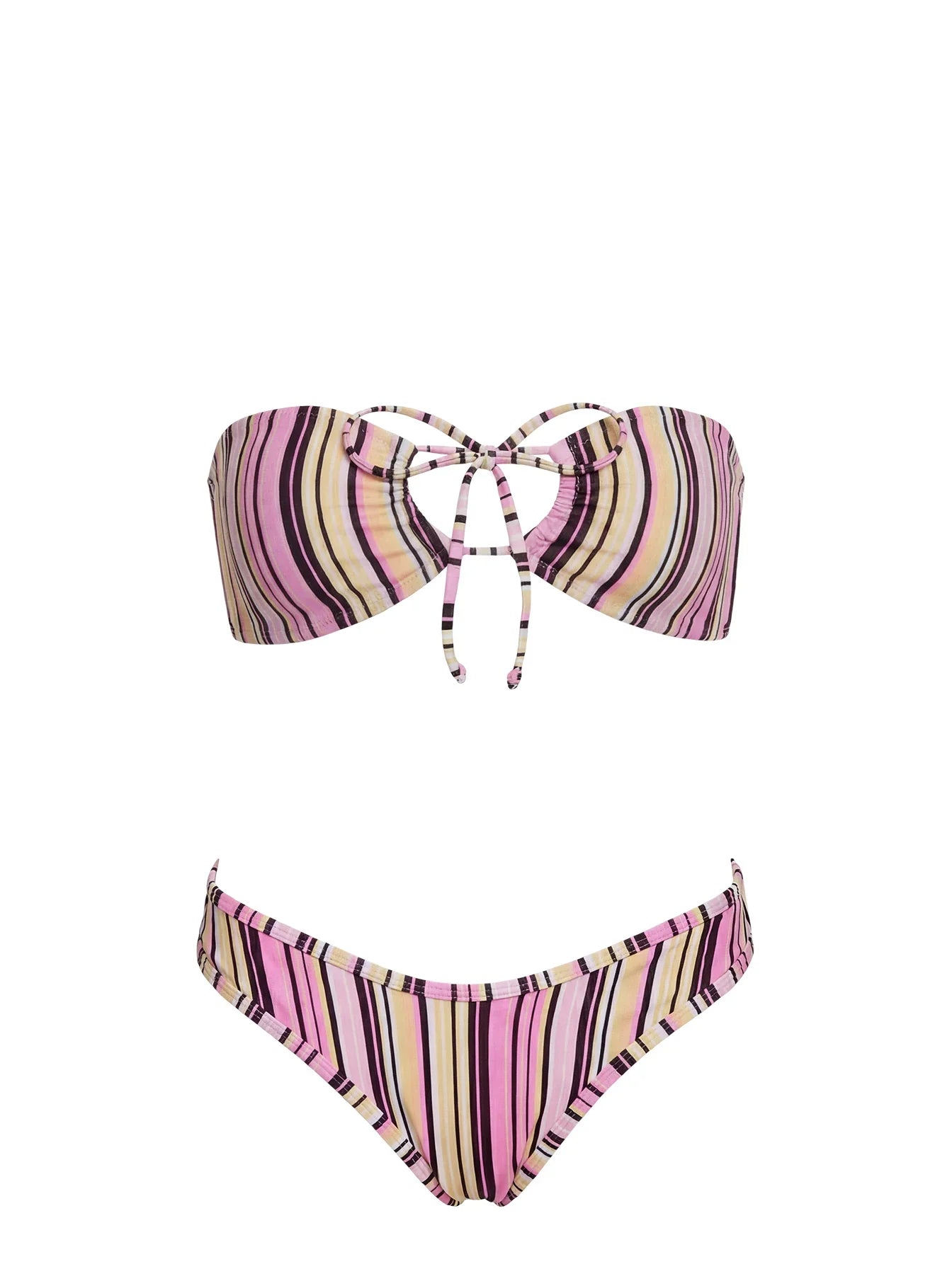 Tropical Vibes Bandeau Bikini Top Pink / Yellow Stripe