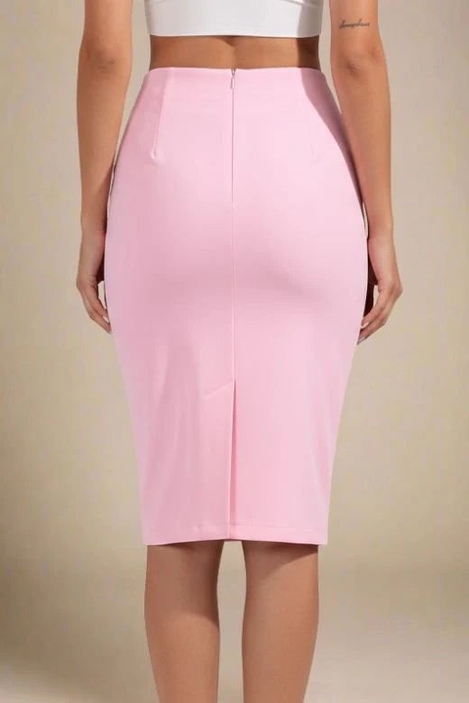 Pencil High Waist Bandage Knee Length Skirt Blush Pink