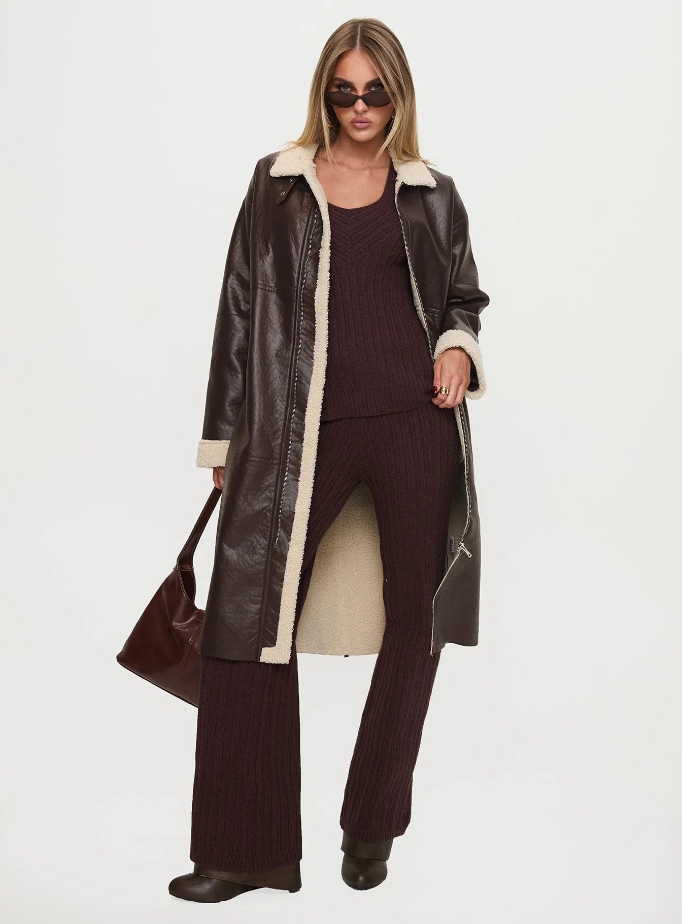 Ammelia Shearling Long line Jacket Brown
