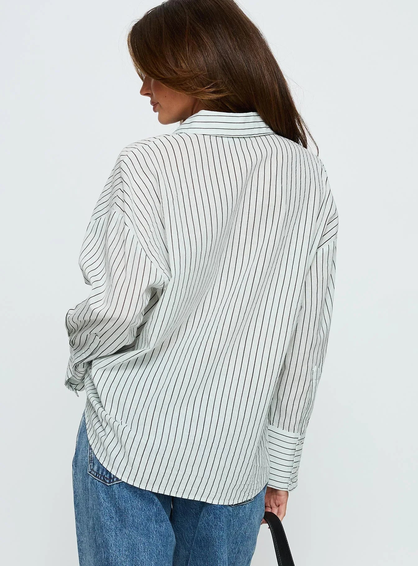 Alexi Long Sleeve Button Down Top Blue Brown Stripe