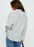 Alexi Long Sleeve Button Down Top Blue Brown Stripe