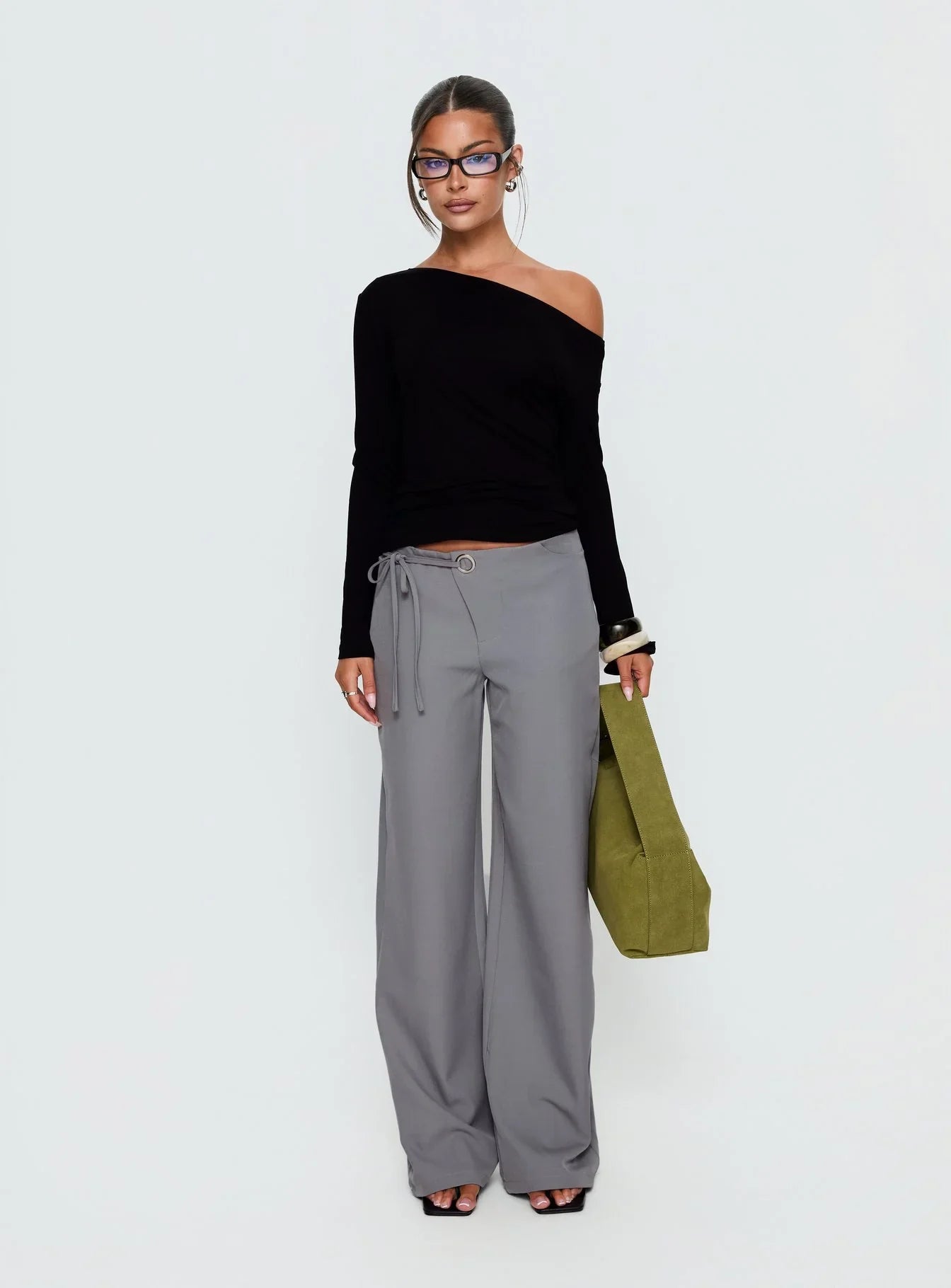 Get Home Safe One Shoulder Long Sleeve Top Black