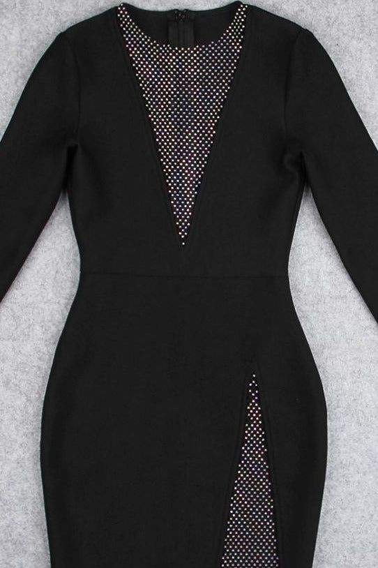 Sofie Long Sleeve Bodycon Mini Dress Classic Black Sale
