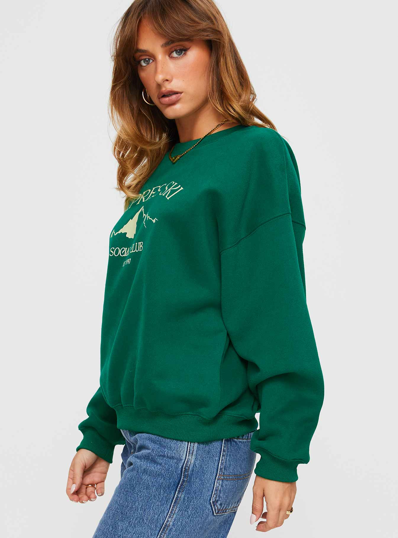Apres Ski Crew Neck Sweatshirt Green Cream