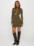 Dejonge Long Sleeve Ring Mini Dress Olive