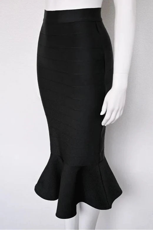 Peplum High Waist Bandage Midi Skirt Classic Black