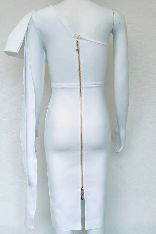 Lela Long Sleeve Bandage Midi Dress White Pearl