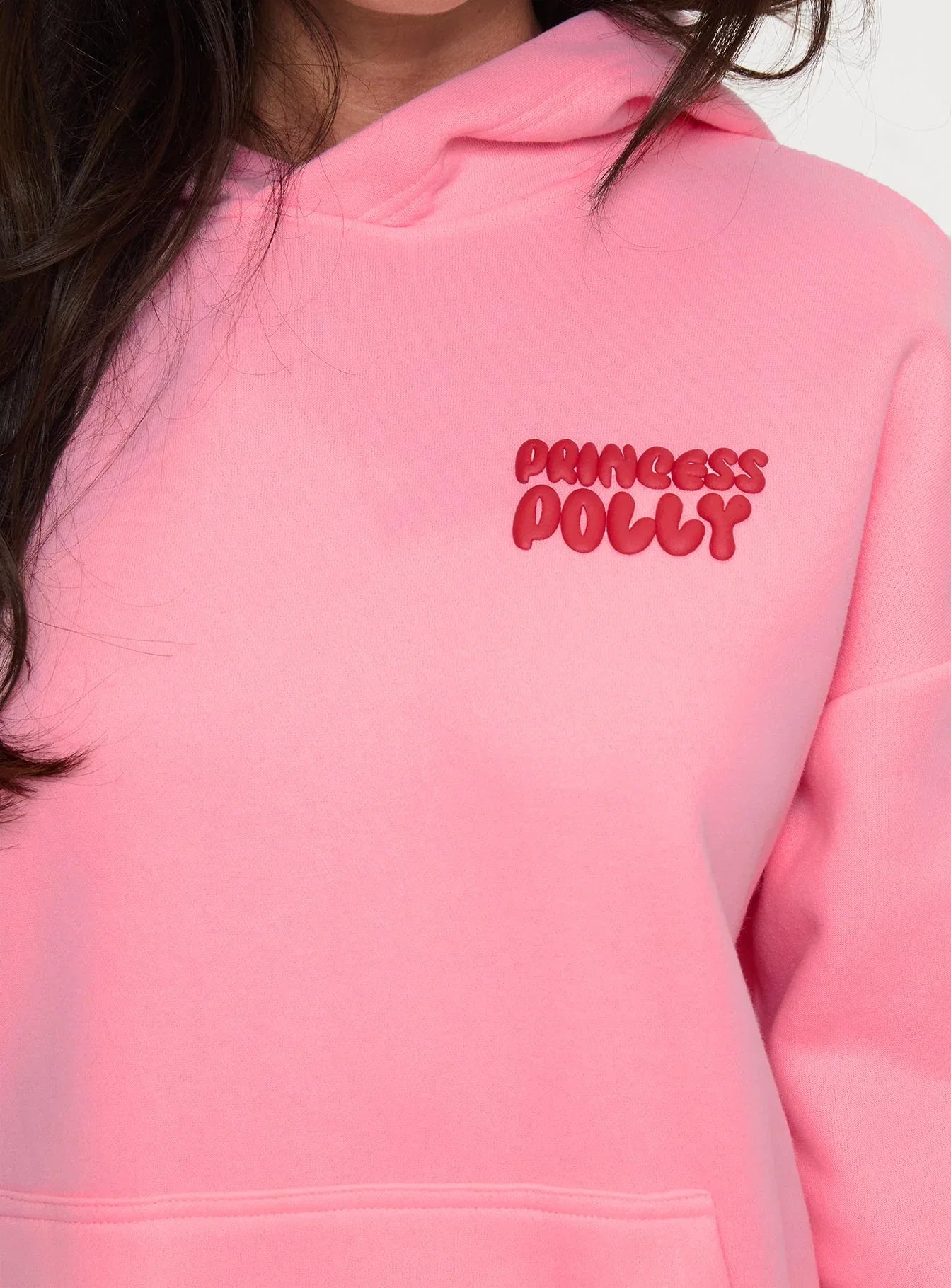 Princess Polly Hooded Sweatshirt Bubble Text Pink Red