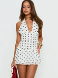Casidy Plunge Neck Playsuit White Polka