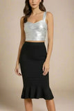 Jay Bandage Leather Crop Top Silver