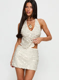 Brittanie Sequin Mini Skirt Cream