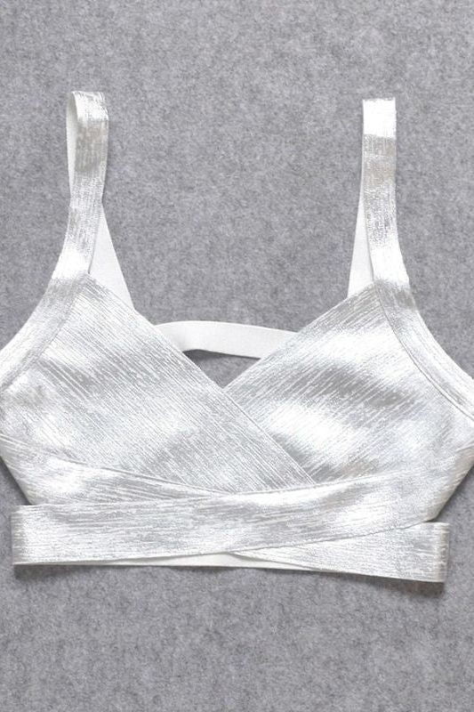 Ang Bandage Leather Crop Top Silver