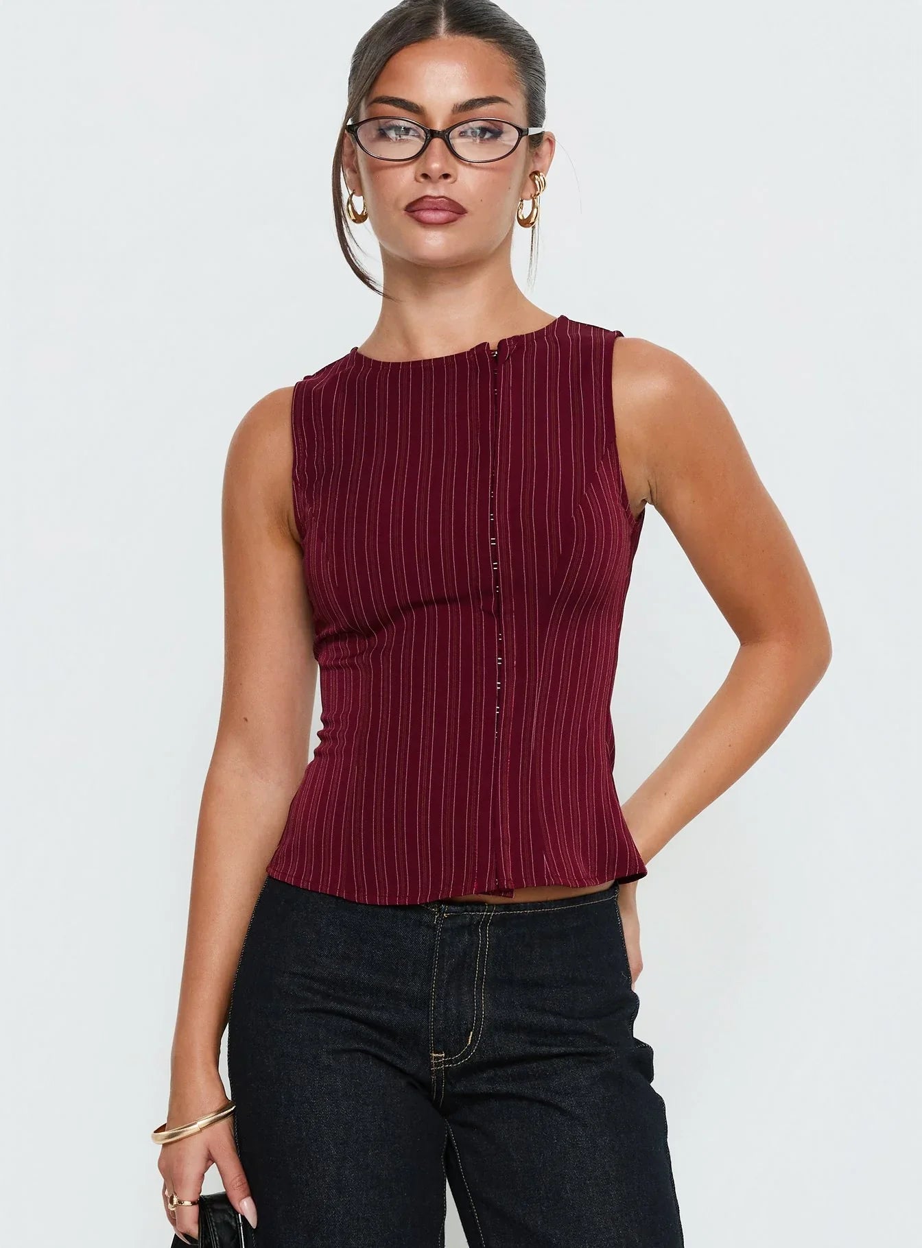 Running Wild Top Burgundy Stripe