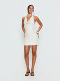 Kaimeila Halter Sequin Mini Dress Cream