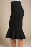 Peplum High Waist Bandage Midi Skirt Classic Black