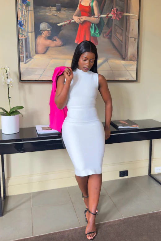 Grace Bandage Midi Dress White Pearl
