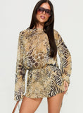 Get Closer Backless Romper Faded Leopard