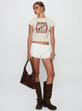 Ciao Bella Shirred Graphic Top Cream