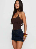 Warna Low Rise Denim Mini Skirt Dark Wash