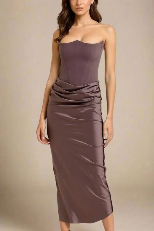 Hope Bodycon Wrap Maxi Dress Coffee Brown