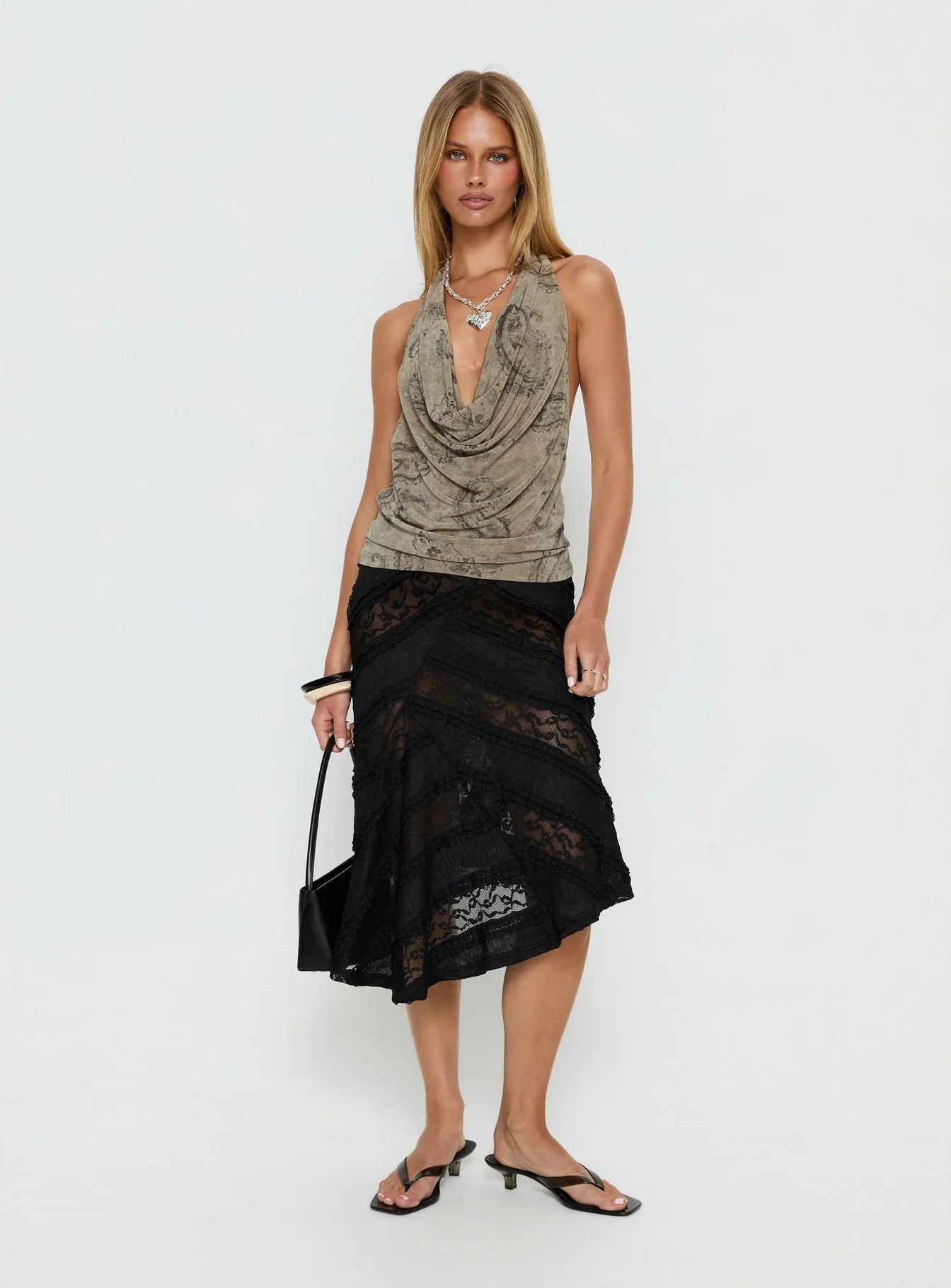 Constancia Asymmetrical Sheer Midi Skirt Black