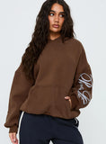 Princess Polly Script Text Graphic Hoodie Brown Blue