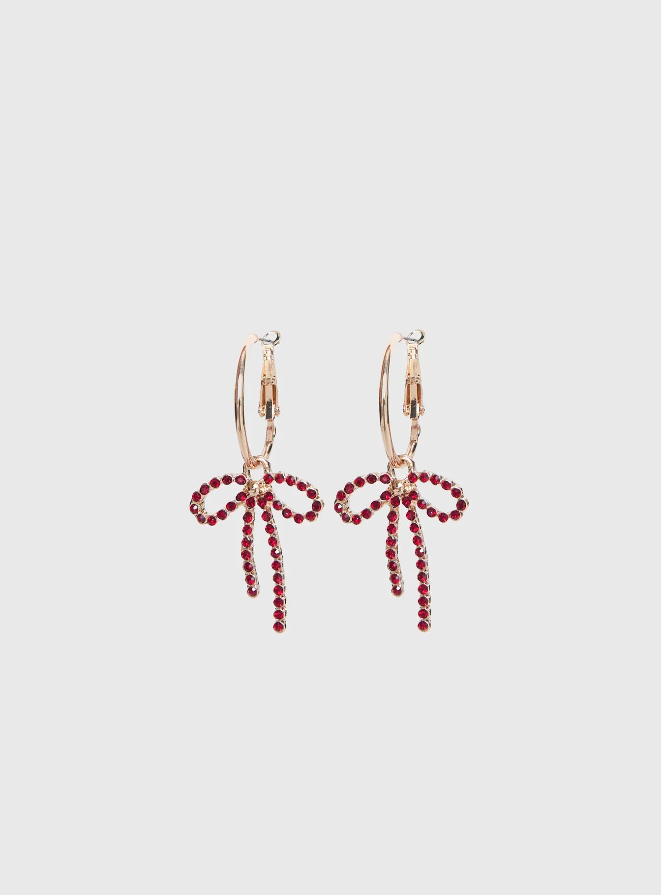 Goodnight And Go Bow Hoop Earrings Gold Red