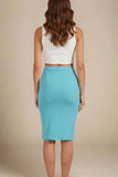 Pencil High Waist Bandage Knee Length Skirt Sky Blue