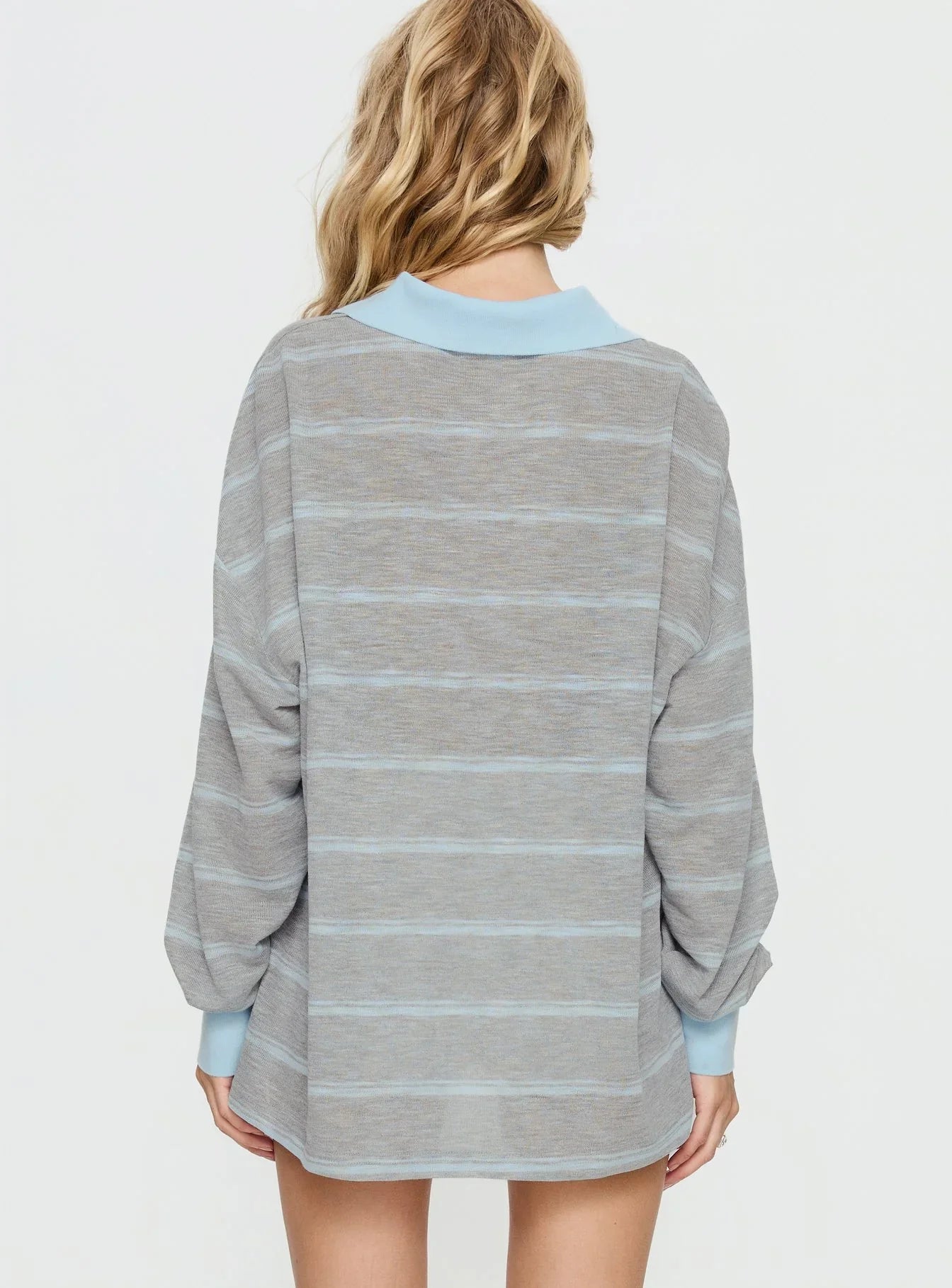 Aleka Long Sleeve Rugby Jersey Grey Blue Stripe
