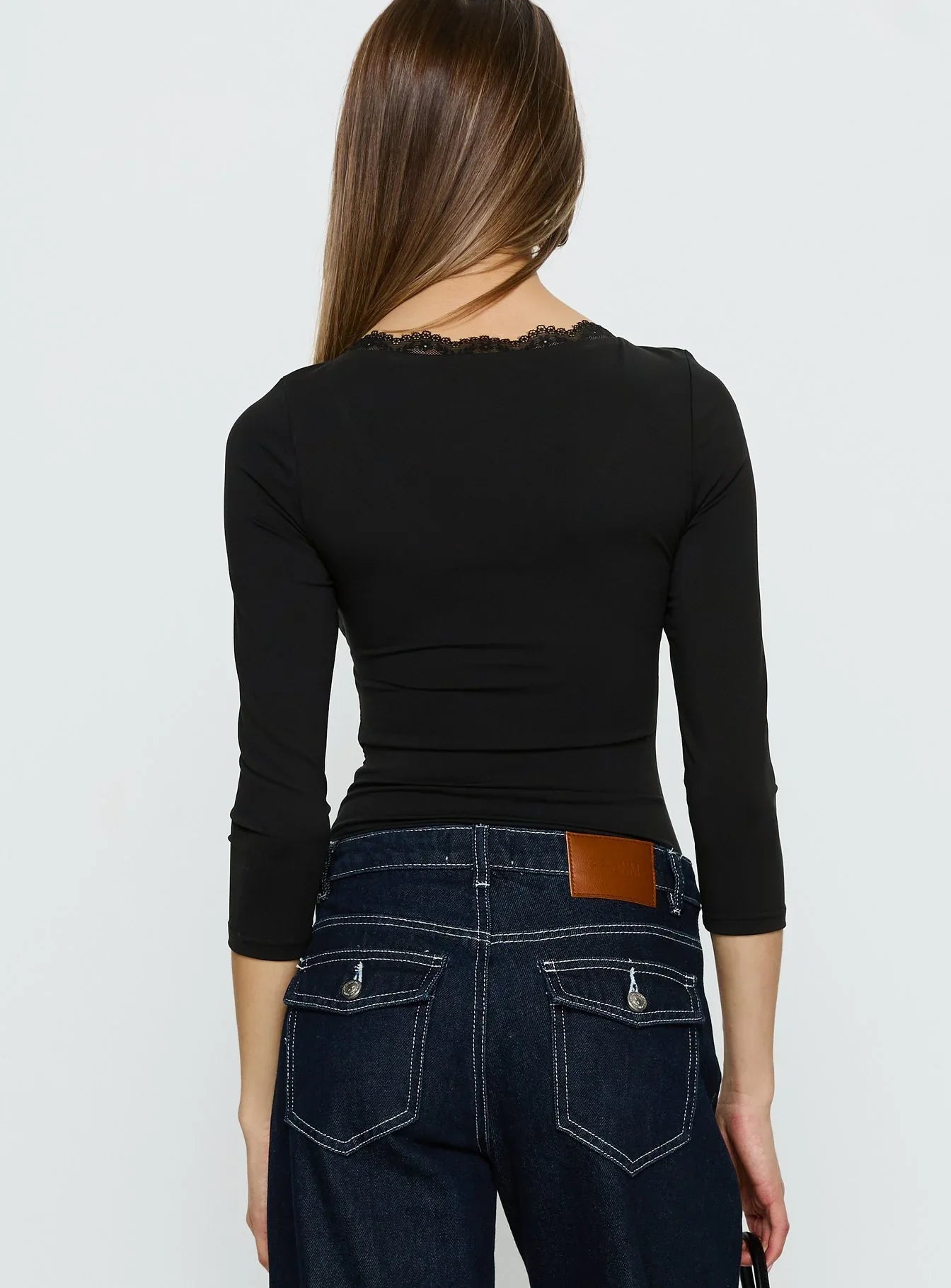 Lyselle Wrap Detail 3 4 Sleeve Bodysuit Black