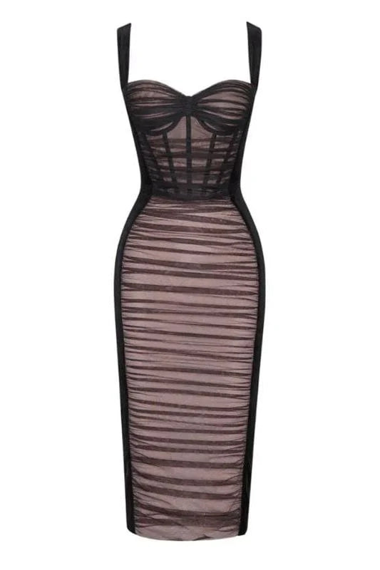 Marilyn Bodycon Wrap Midi Dress Classic Black