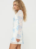 Robertstone Long Sleeve Mini Dress White Blue Floral