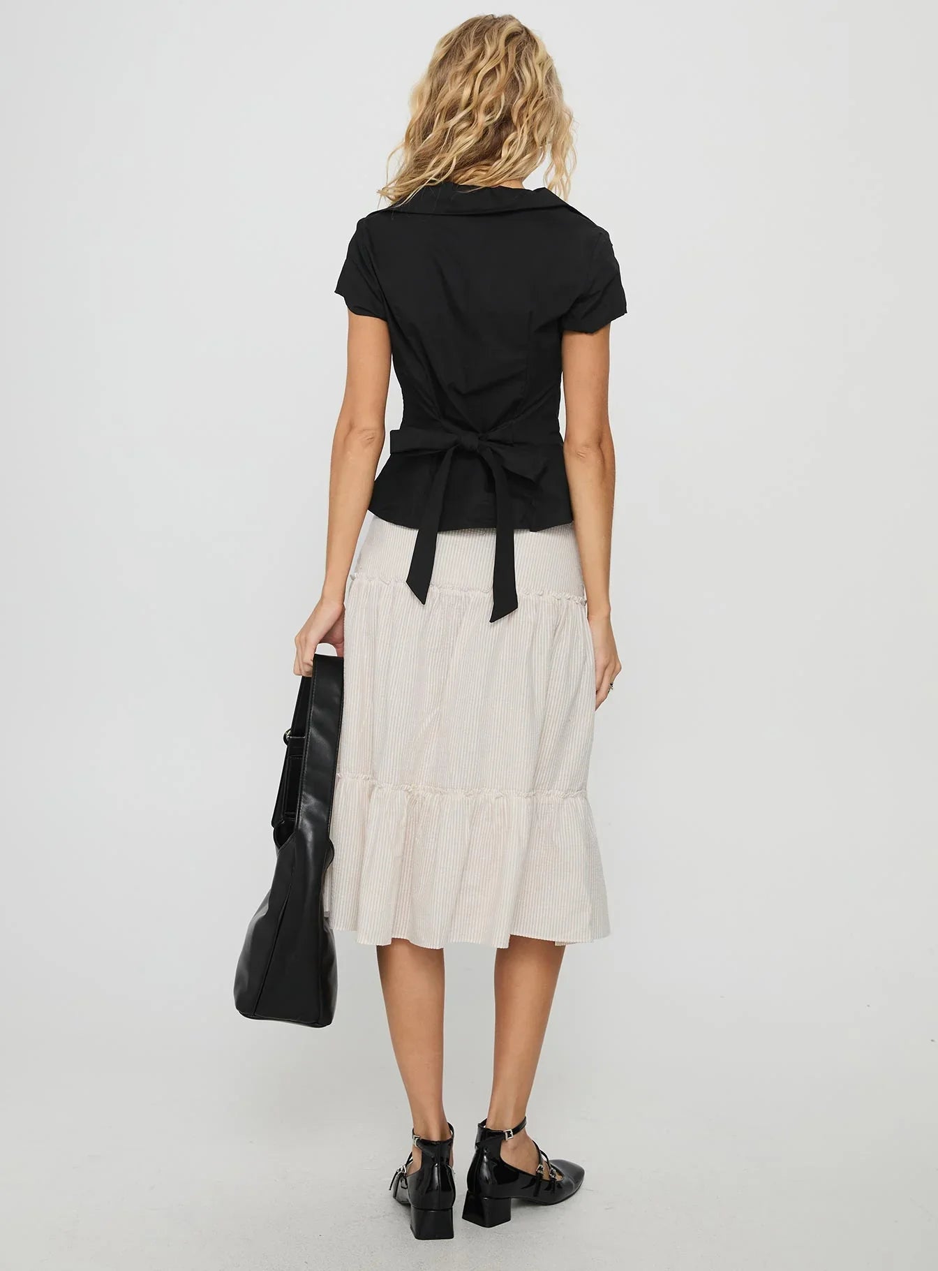 Cascades Low Rise Midi Skirt Beige / White Stripe