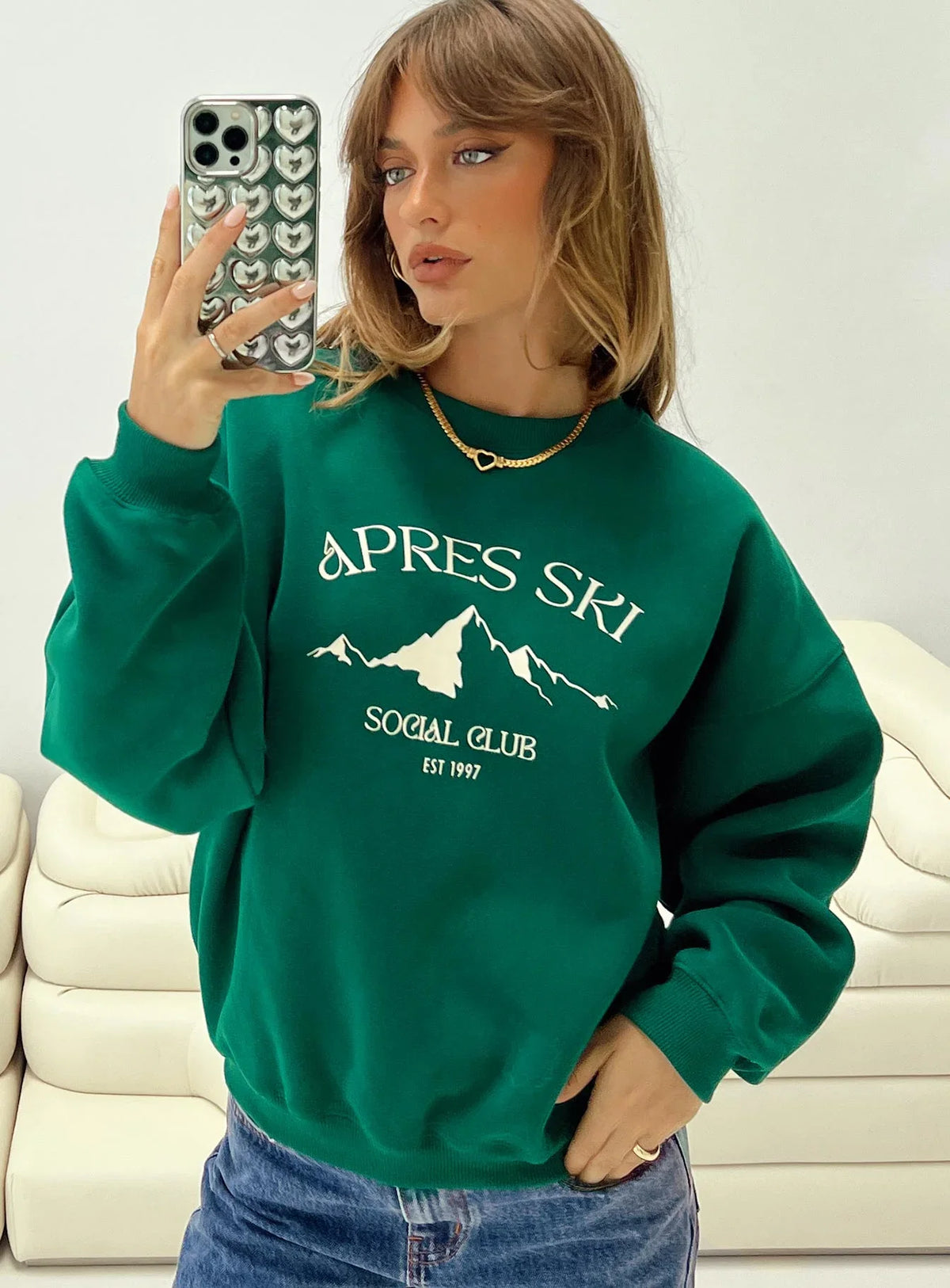 Apres Ski Crew Neck Sweatshirt Green Cream