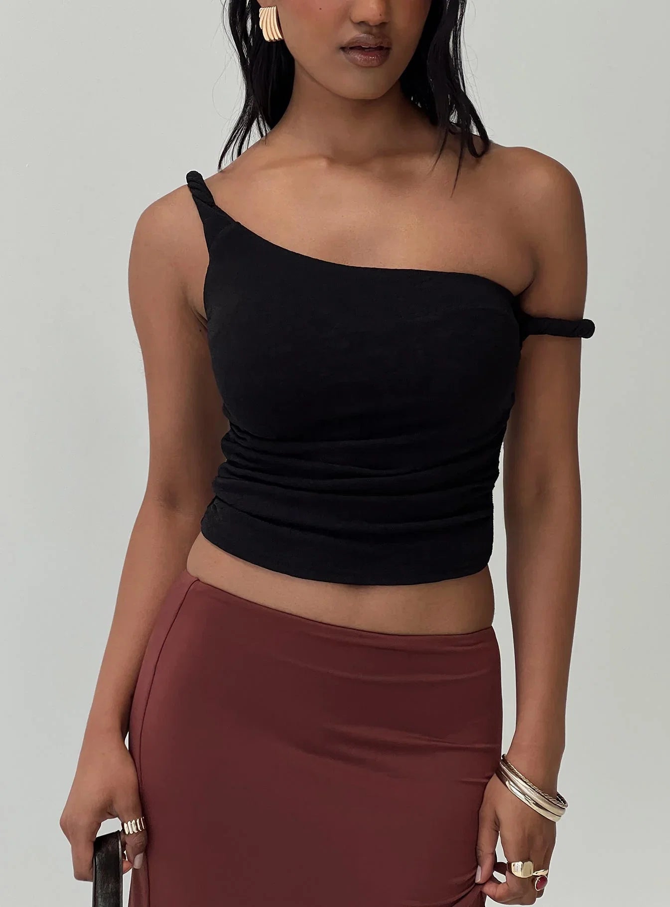 Messenger One Shoulder Top Black