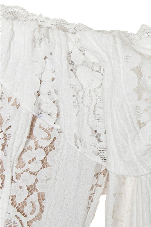 Rose Long Sleeve Bodycon Maxi Dress White Pearl