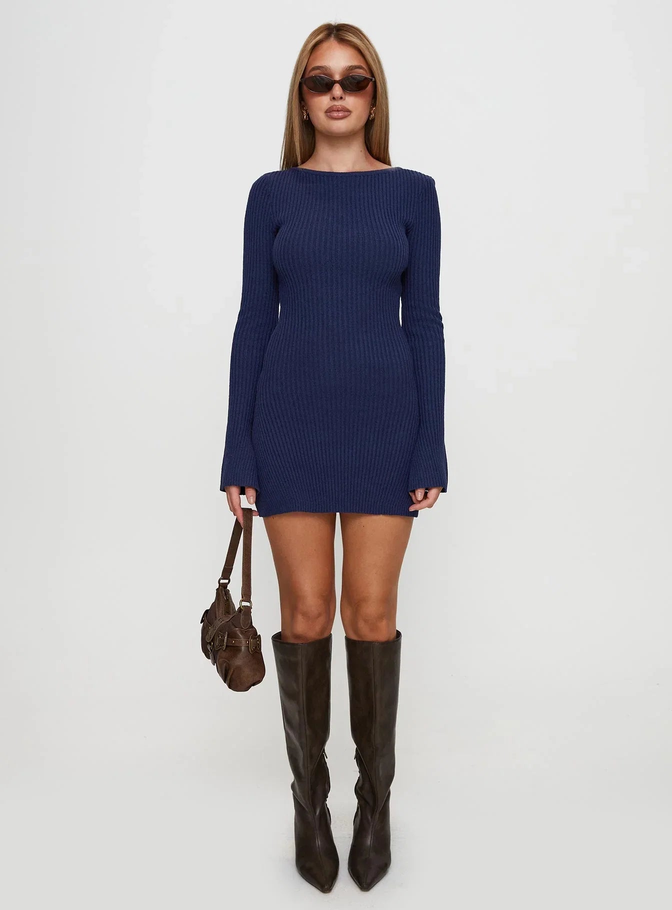 Osment Long Sleeve Knit Mini Dress Navy