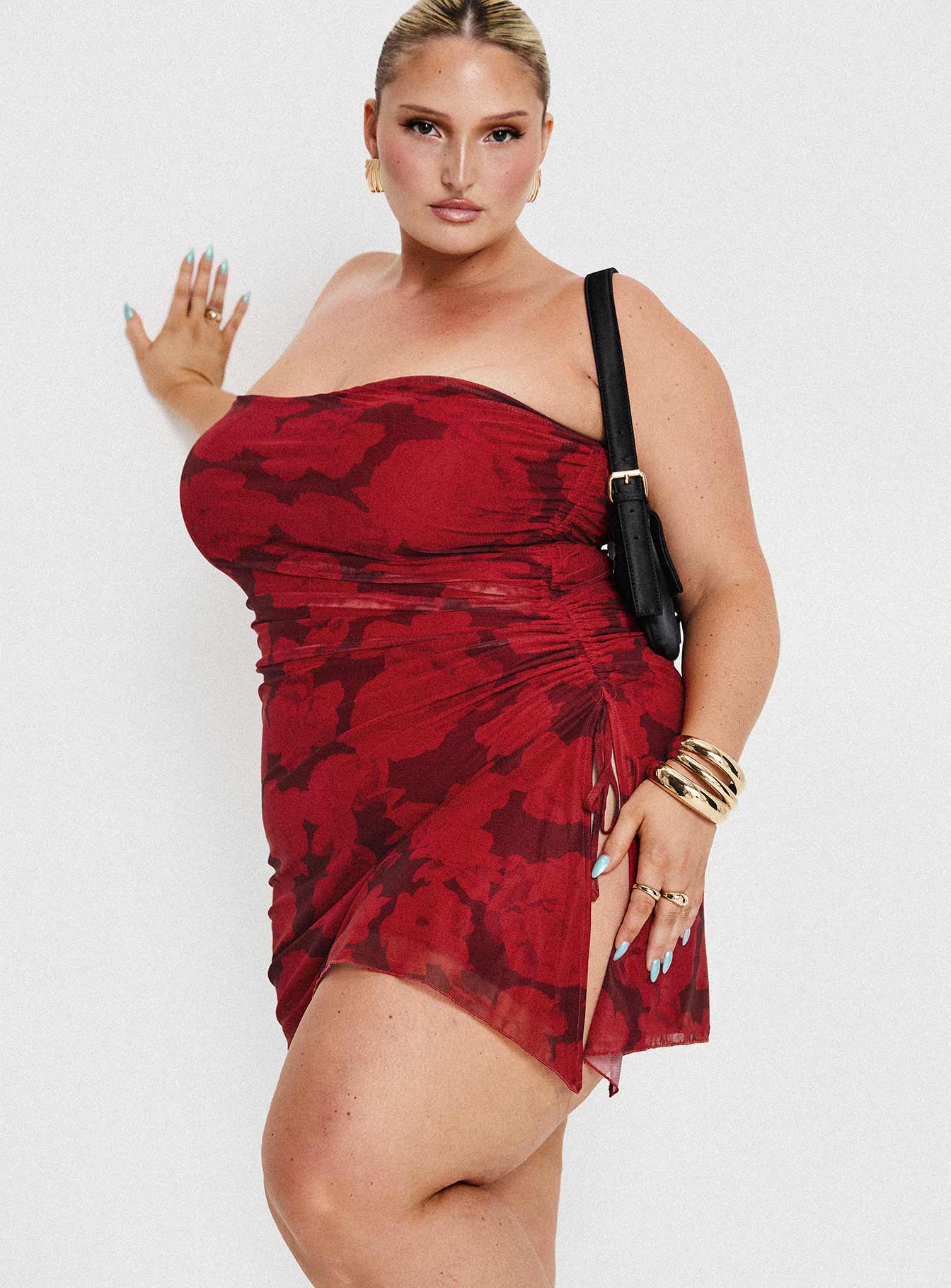 Donelli Mini Dress Burgundy Red Floral Curve