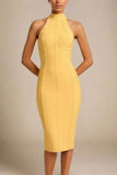 Lea Bandage Midi Dress Mustard Yellow