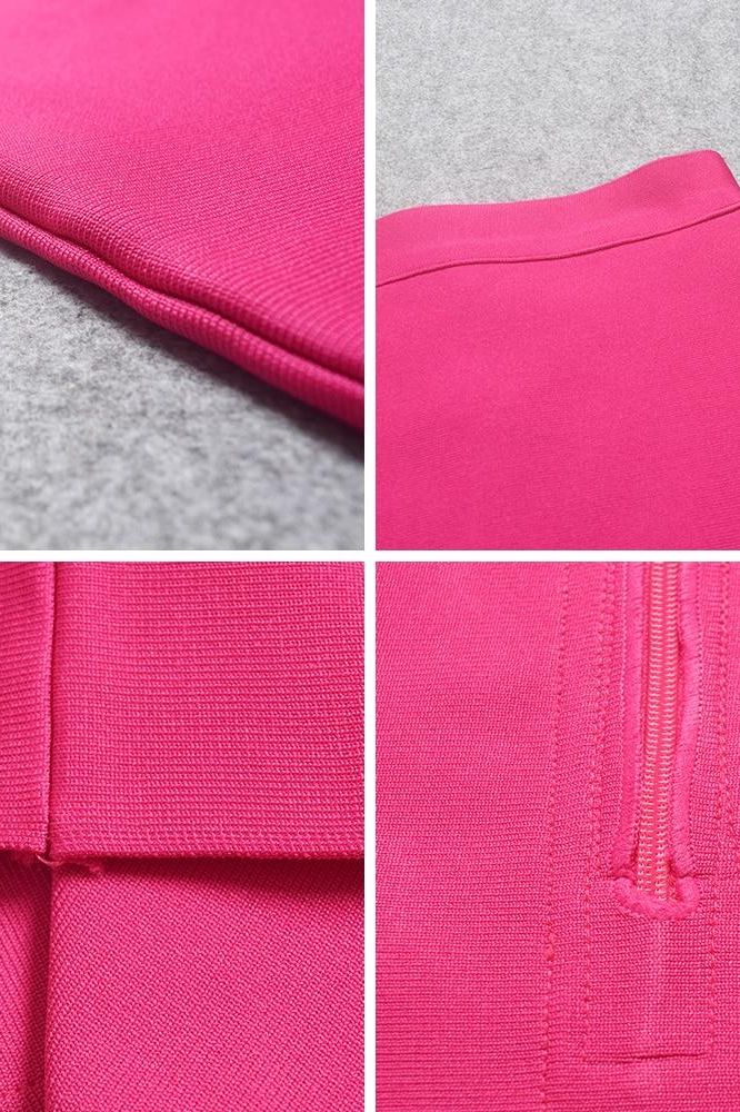 Pencil High Waist Bandage Knee Length Skirt Hot Pink
