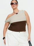 Past Life One Shoulder Top Brown / Stripe Curve