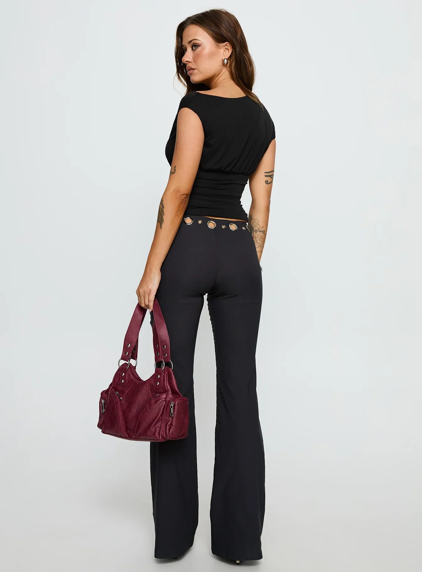 True Grit Eyelet Flare Pants Grey