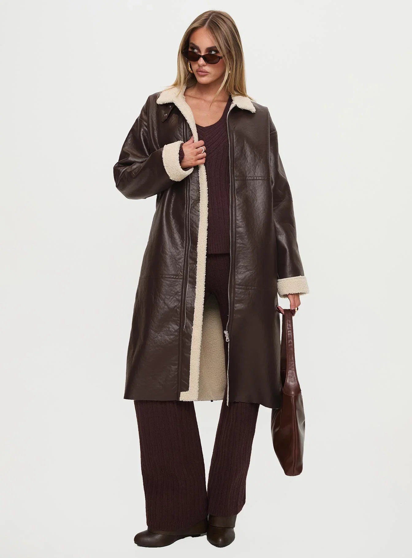 Ammelia Shearling Long line Jacket Brown