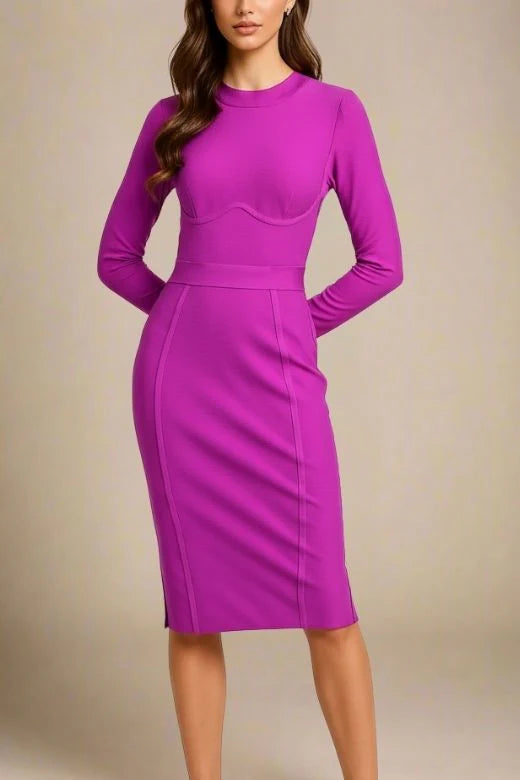 Dee Long Sleeve Bandage Dress Neon Purple