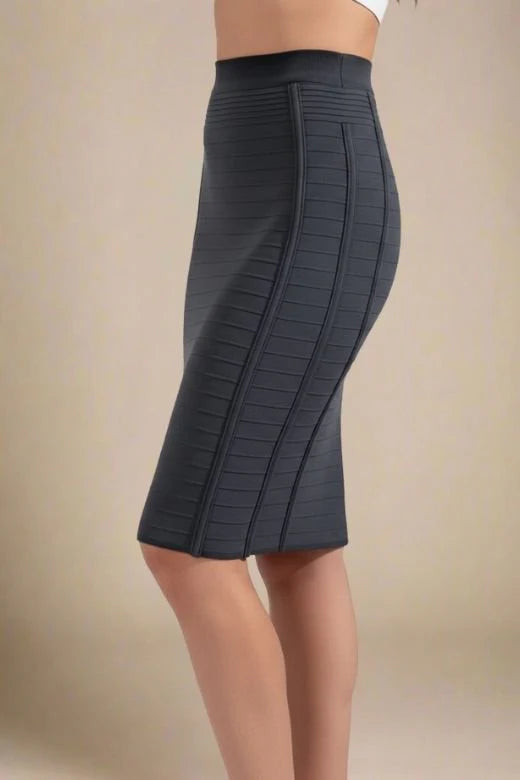 Pencil Bandage Knitted Knee Length Skirt Classic Black