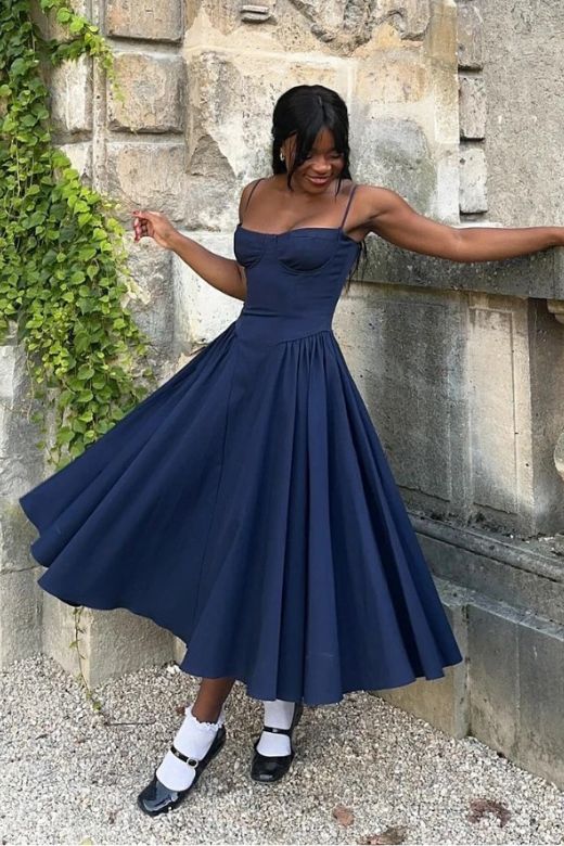 Everly Midi Dress Navy Blue Sale